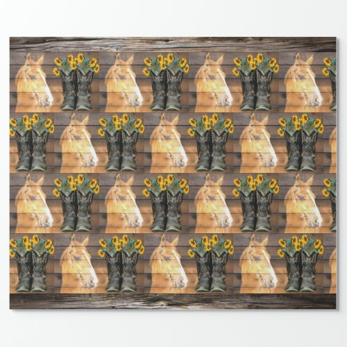 Western Style Horse And Cowboy Boots Sunflowers Wr Wrapping Paper