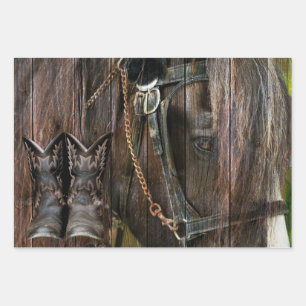 Western Style Horse And Cowboy Boots Wrapping Paper Sheets