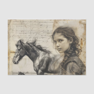Western Style Horse and Girl Stained Decoupage Tissue Paper