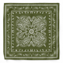 Western Style Olive Green and White Paisley Bandana Western Style Olive Green and White Paisley Bandana