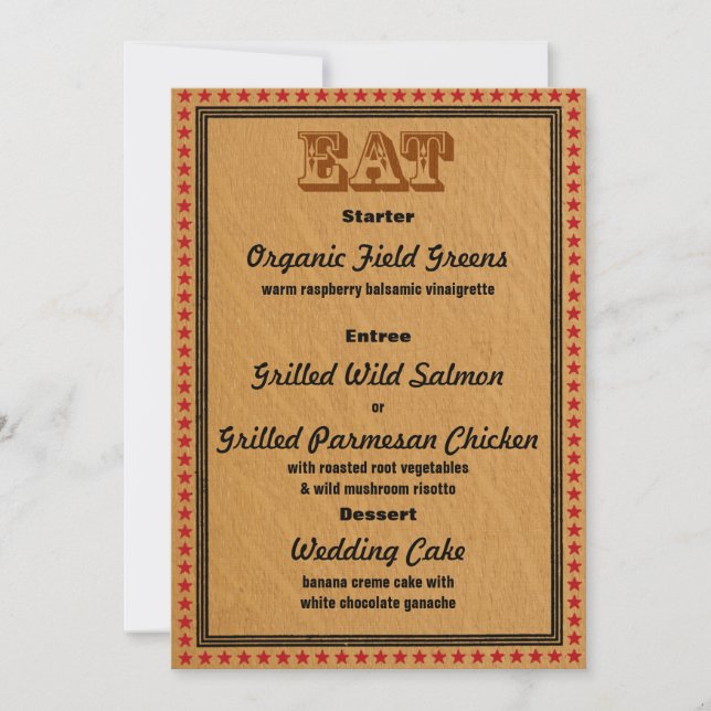 Western Style Reception PartyDinner Menu Invitation (Front)