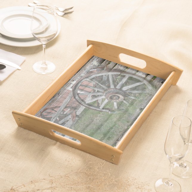 Western Style Rustic Wagon Wheel Serving Tray (Front)