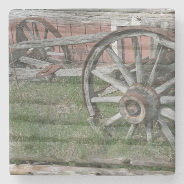 Western Style Rustic Wagon Wheel Stone Coaster (Front)