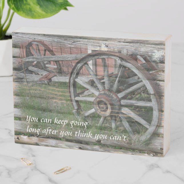 Western Style Rustic Wagon Wheel Wood Box Plaque (In Situ Horizontal)