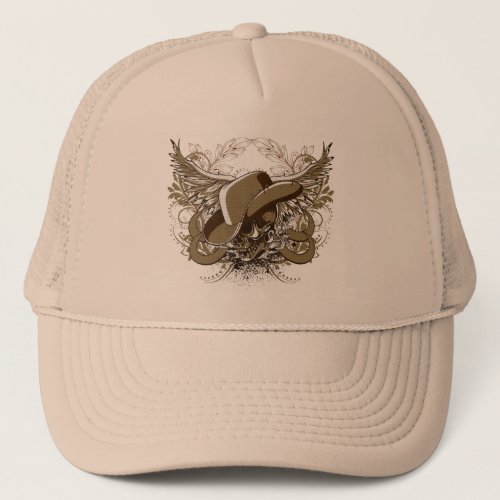 Western Style Sugar Skull With Eagle Wings Trucker Hat