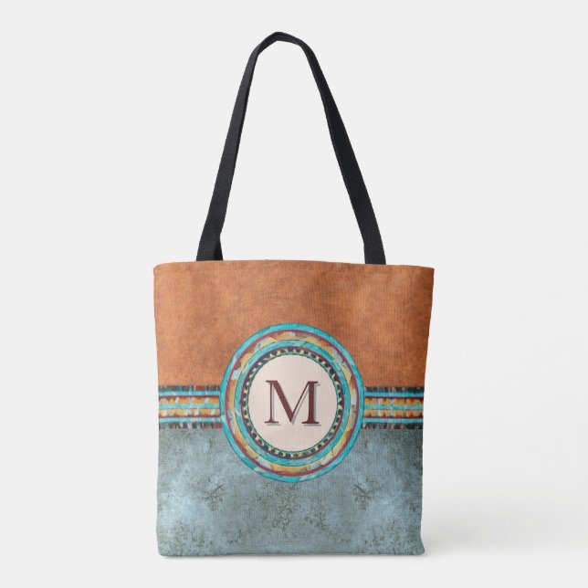 Western Style Turquoise & Orange  Tote Bag (Back)