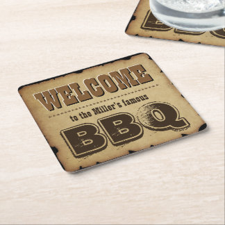 Western Style Welcome to our BBQ (customizable) Square Paper Coaster