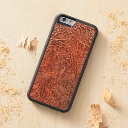 Western-styled Tooled-leather-look On Wood Case