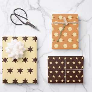 western sun star badge patterns wrapping paper sheets