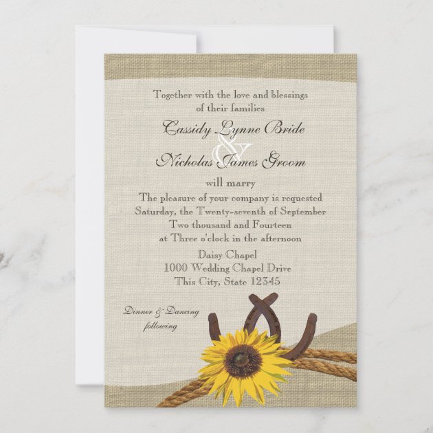 Wedding Invitations Sunflower or Horseshoe Wood Lace 50 Invitations & RSVP Cards 