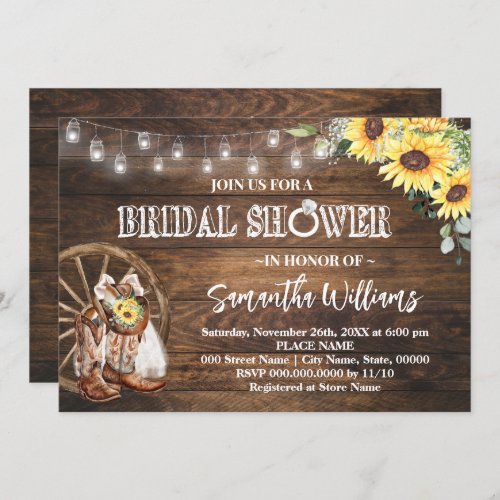 Western Sunflower Bridal Shower Country Wedding Invitation