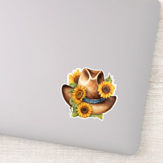 Western Sunflower Cowboy Hat Sticker (Detail)