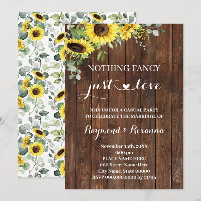 Western Sunflower Nothing Fancy just Love Wedding Invitation (Front/Back)