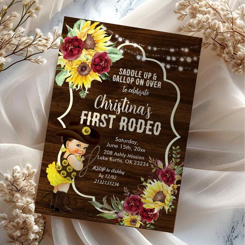 Western Sunflower Roses Cowgirl First Birthday Invitation