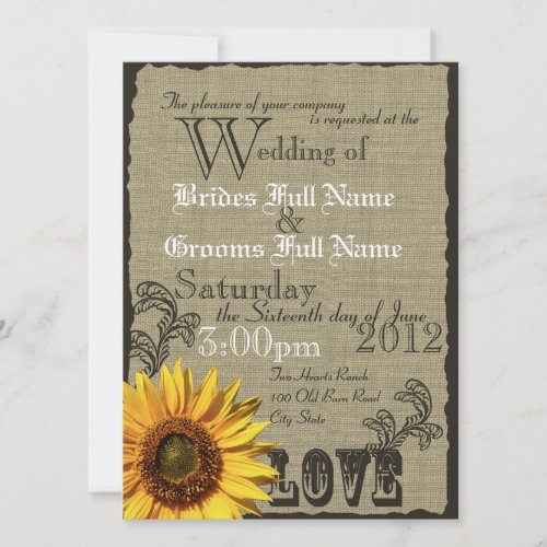 Western Sunflower Rustic Country Wedding Custom Invitations