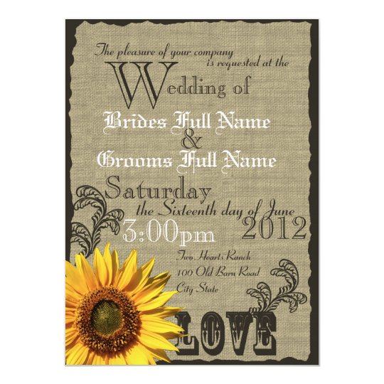 Western Sunflower Rustic Country Wedding Invitation