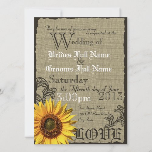 Western Sunflower Rustic Country Wedding Custom Announcements
