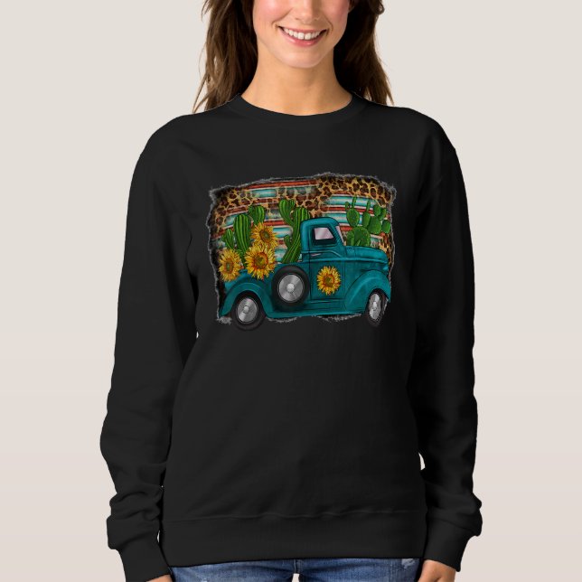 Western Sunflower Truck Country Leopard farm Sweatshirt (Front)