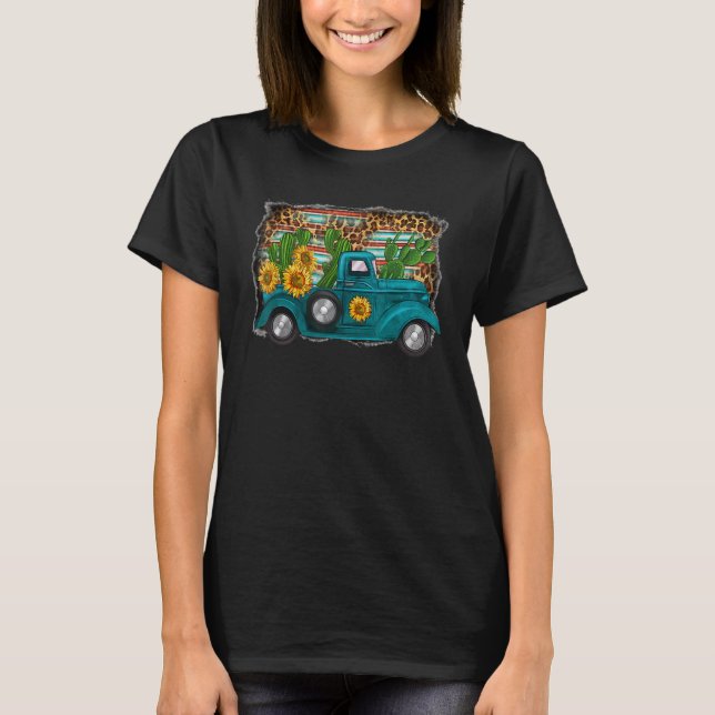Western Sunflower Truck Country Leopard farm T-Shirt (Front)