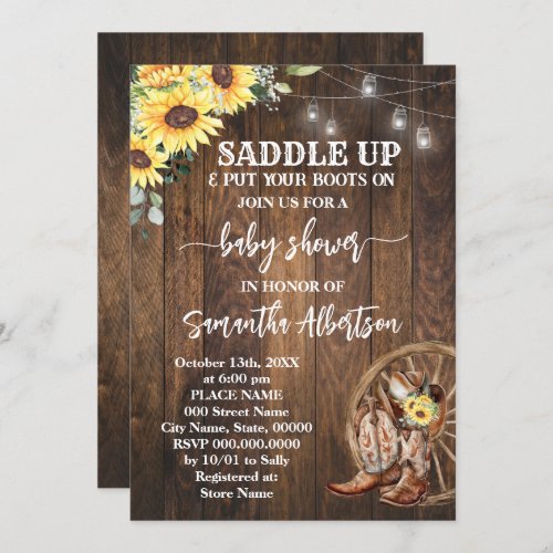 Western Sunflowers Baby Shower Country Boots Invitation