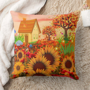Western SunFlowers (Country Decor) Rustic Farm Throw Pillow