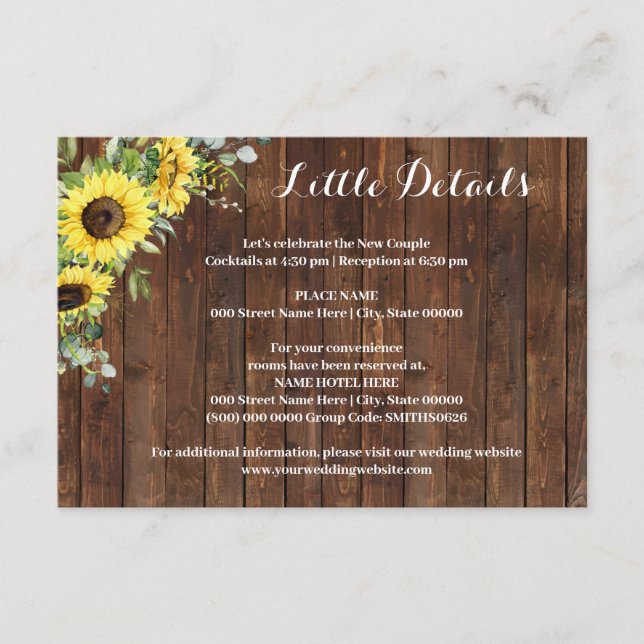 Western Sunflowers Greenery Shower Wedding Details Enclosure Card (Front)