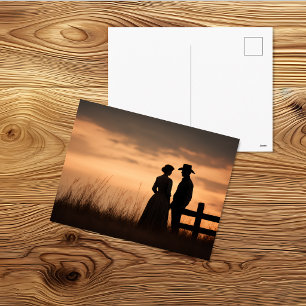 Western Sunset Couple Silhouette Postcard