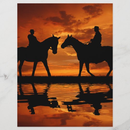 Western Sunset Horseback Riding cowboy silhouette