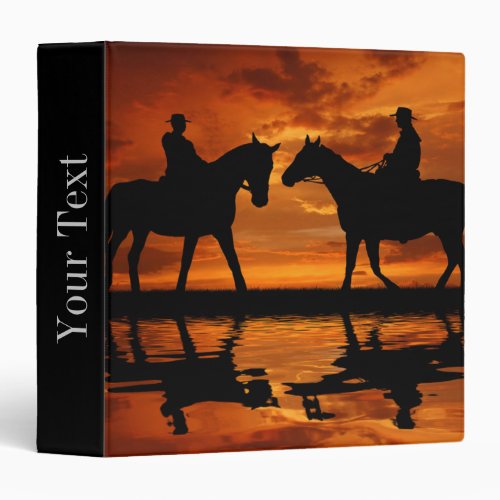 Western Sunset Horseback Riding cowboy silhouette Binder