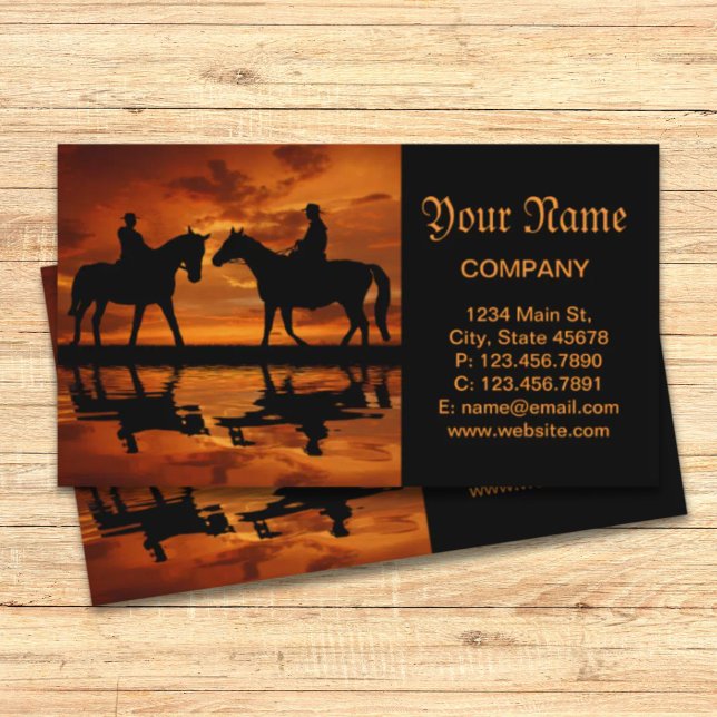 Western Sunset Horseback Riding cowboy silhouette Business Card (Western Sunset Horseback Riding cowboy silhouette Business Card)