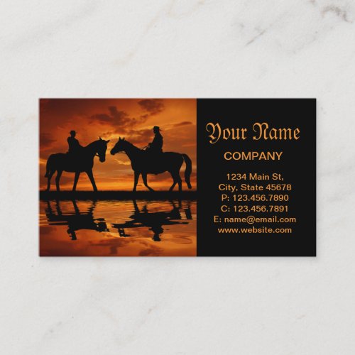 Western Sunset Horseback Riding cowboy silhouette Business Card