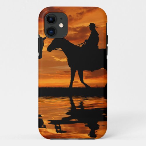 Western Sunset Horseback Riding cowboy silhouette iPhone 11 Case
