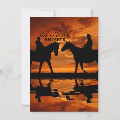 Western Sunset Horseback Riding cowboy silhouette Invitation