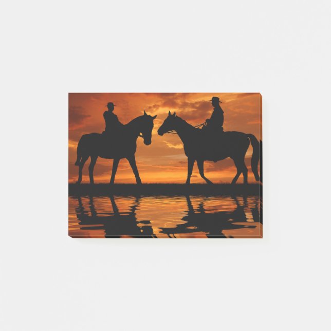 Western Sunset Horseback Riding cowboy silhouette Post-it Notes (Front)