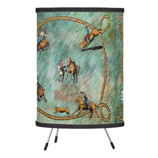 Western Table Lamp Or Shade Rodeo Events With Rope (Left)