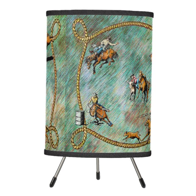 Western Table Lamp Or Shade Rodeo Events With Rope (Front)