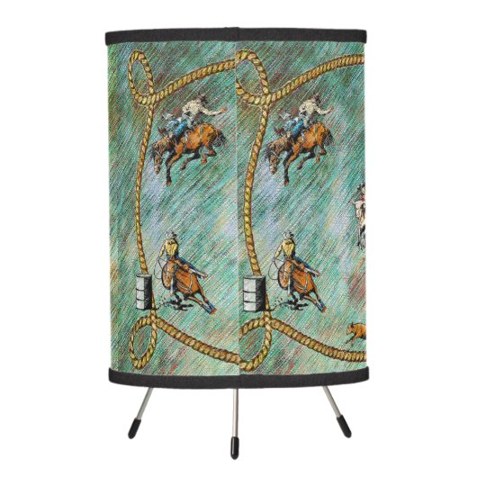 Western Table Lamp Or Shade Rodeo Events With Rope (Back)
