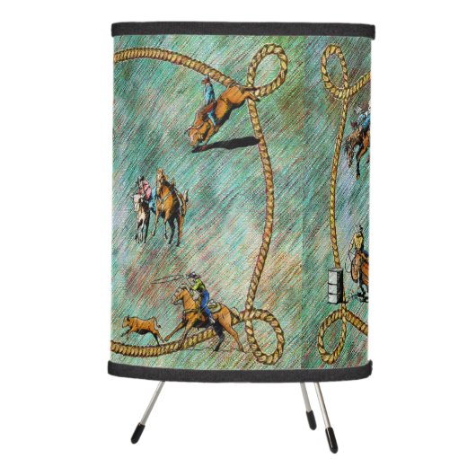 Western Table Lamp Or Shade Rodeo Events With Rope (Right)