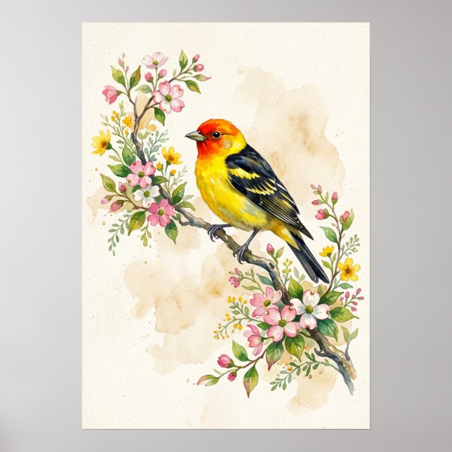 Western Tanager Bird  Poster (Front)