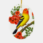 Western Tanager In Trumpet Vine Ornament at Zazzle