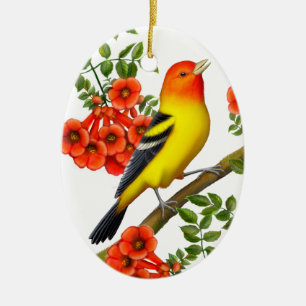 Western Tanager in Trumpet Vine Ornament
