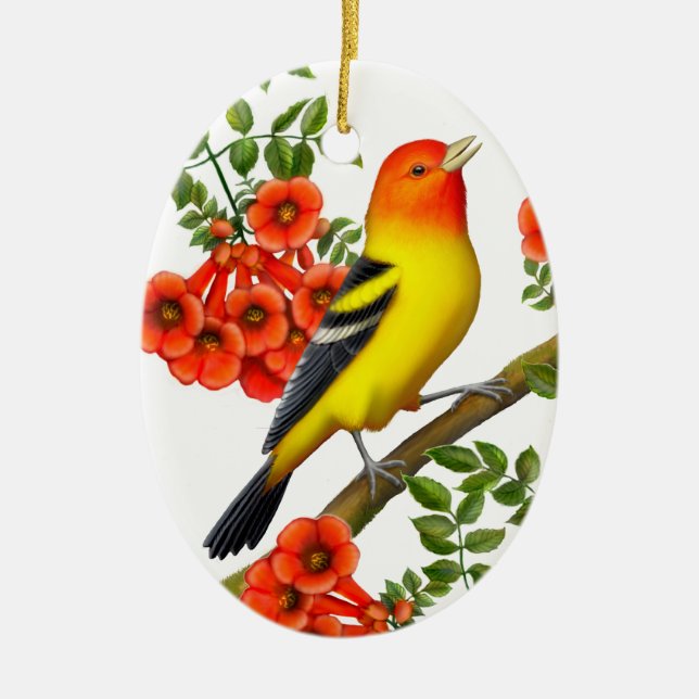 Western Tanager in Trumpet Vine Ornament (Front)