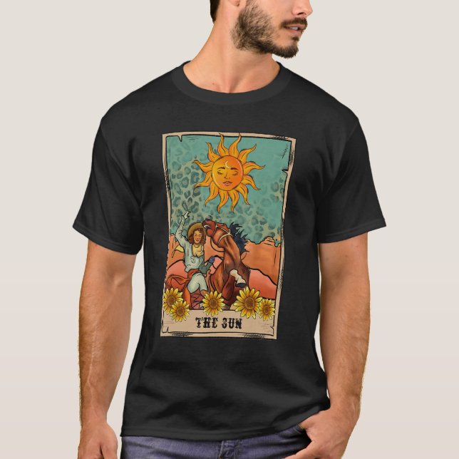 Western Tarot Card The Sun Desert Sunflower Wester T-Shirt (Front)