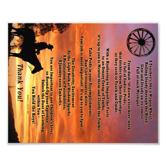Western Teacher Appreciation Poem Print (Front)