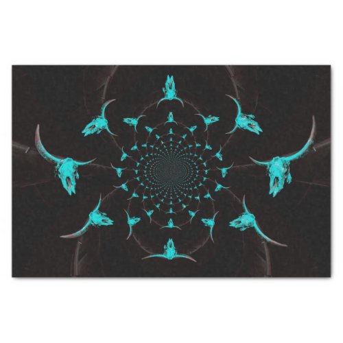 Western Teal Blue Black Rustic Country Cow Skull Tissue Paper