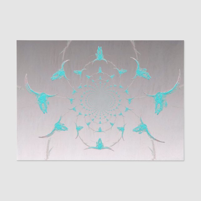 Western Teal Gray Rustic Metallic Bull Cow Skull Tissue Paper (Front)
