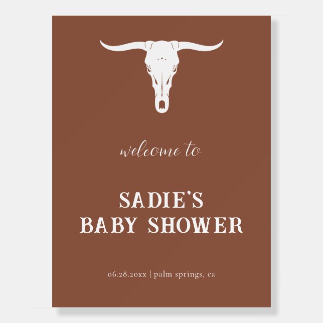 Western Terracotta Cowboy Baby Shower Welcome Sign (Front)