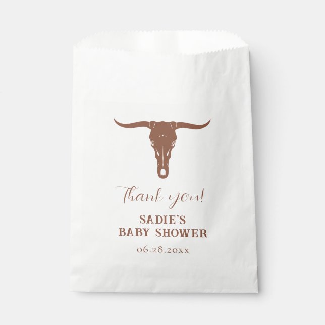 Western Terracotta Longhorn Baby Shower Favor Bags (Front)
