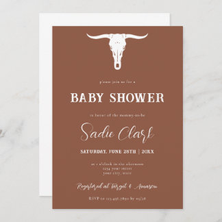 Western Terracotta Longhorn Baby Shower Invitation