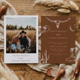 Western Terracotta Steer Skull Photo Wedding Invitation